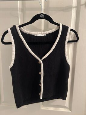 Abercrombie & Fitch Black Knit Tank with White Trim and Gold Buttons